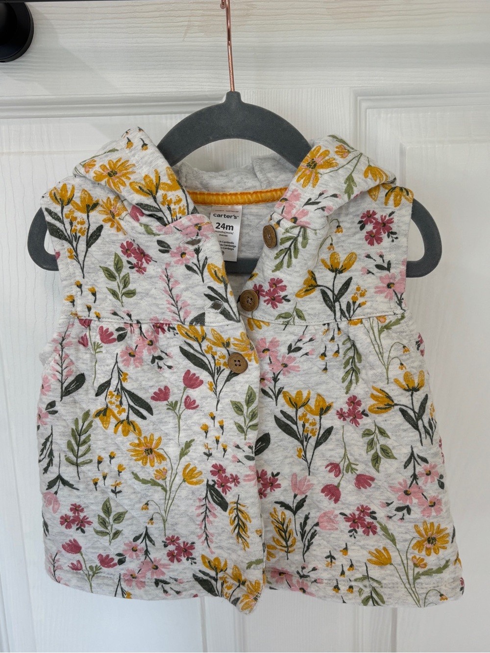 Carters Floral Hooded Quilted Vest - Floral - 24m